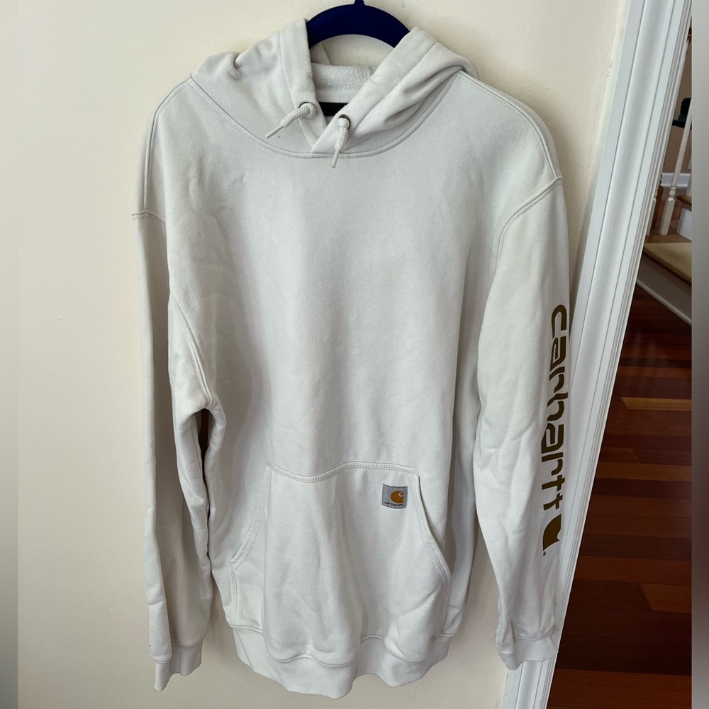 Men’s Malt Colored Carhartt Midweight Sleeve Logo K288 Loose Fit Hoodie